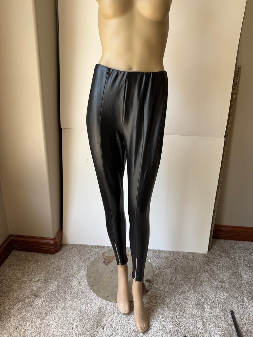 SHEIN Black Faux Leather High-Waist Leggings, never worn